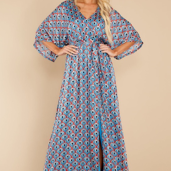 aakaa blue dress Women's Blue and White Tropical Print Dress- Women's Vacation Dresses- Aakaa Dresses Large